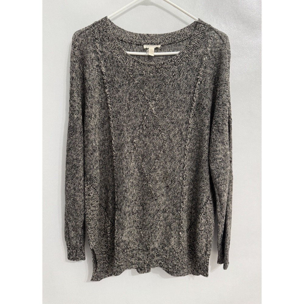 Eileen Fisher Size Large Black Ivory Heathered Organic Linen Sweater Career